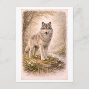 Cartão Postal Ilustração de Lobo em Estilo Vintage