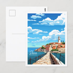 Cartão Postal Ilustração de local de viagem antiga Piran Eslovên