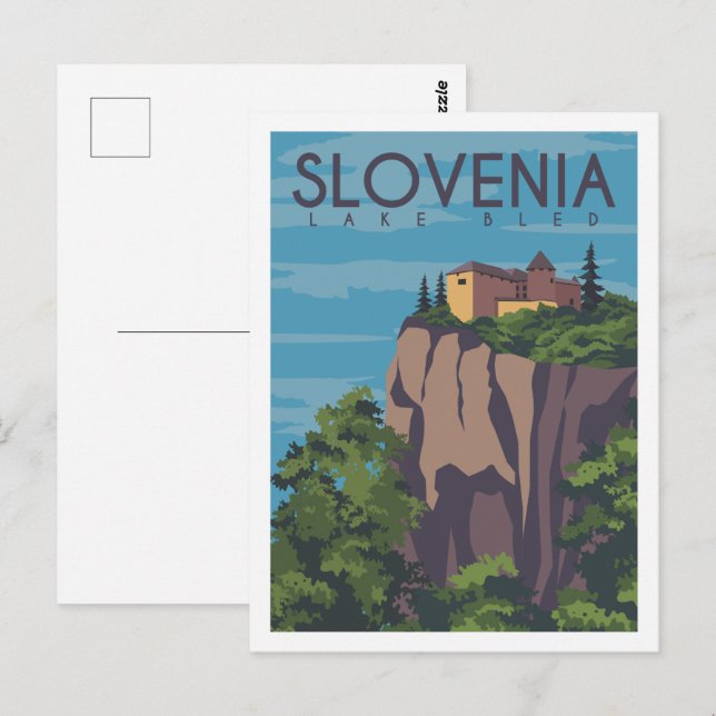 Cartão Postal Ilustração de Local de Viagem do Lago Eslovênia (Frente/Verso)