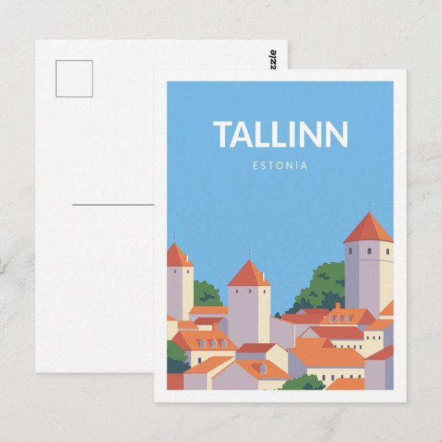Cartão Postal Ilustração de Local de Viagem Famoso de Tallinn Es (Frente/Verso)