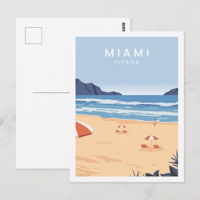 Cartão Postal Ilustração de Local de Viagem Famoso em Miami Flór (Frente/Verso)