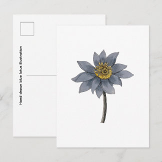 Cartão Postal Ilustração de lótus azul desenhada à mão