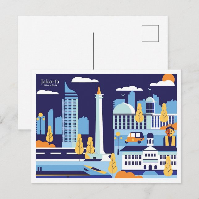 Cartão Postal Ilustração de lugar viagem da Indonésia de Jacarta (Frente/Verso)