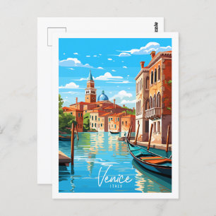 Cartão Postal Ilustração de lugar viagens vintage de Veneza Itál