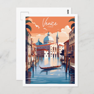Cartão Postal Ilustração de lugar viagens vintage de Veneza Itál