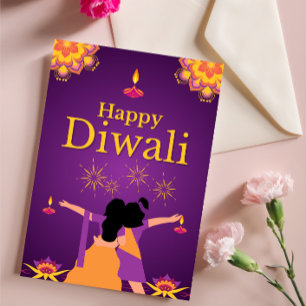 Cartão Postal Ilustração de luz Diwali rosa púrpura
