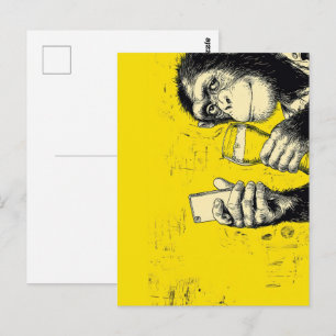 Cartão Postal Ilustração de Macaco Engraçado Tirando Selfie – Ch