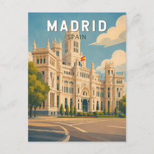 Cartão Postal Ilustração de Madrid Espanha Viagem Arte Vintage