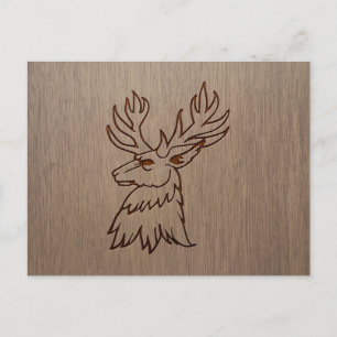 Cartão Postal Ilustração de marca gravada em design de madeira