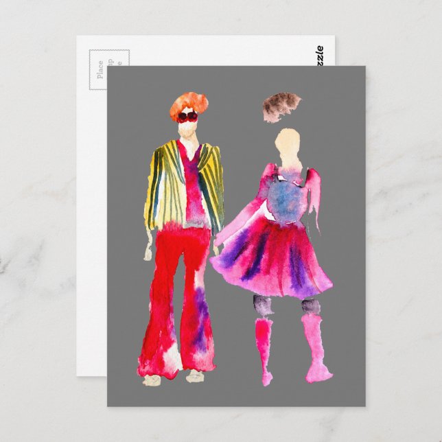 Cartão Postal Ilustração de moda aquarela boho (Frente/Verso)