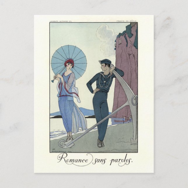 Cartão Postal Ilustração de moda de George Barbier Romance Sem P (Frente)