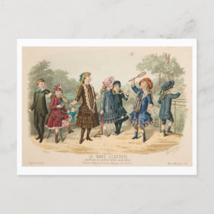 Cartão Postal Ilustração de Moda Infantil Vintage 1883