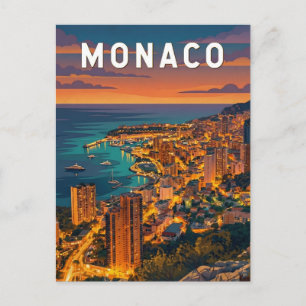 Cartão Postal Ilustração de Mônaco Viagem Arte Vintage