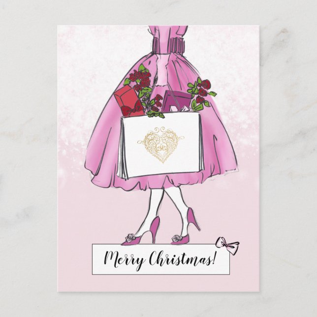 Cartão Postal Ilustração de natais vintages (Frente)