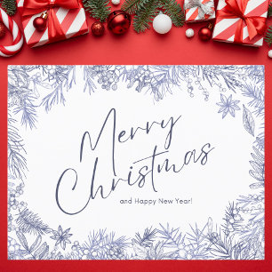 Cartão Postal Ilustração de Natal de Feliz Azul Botânico