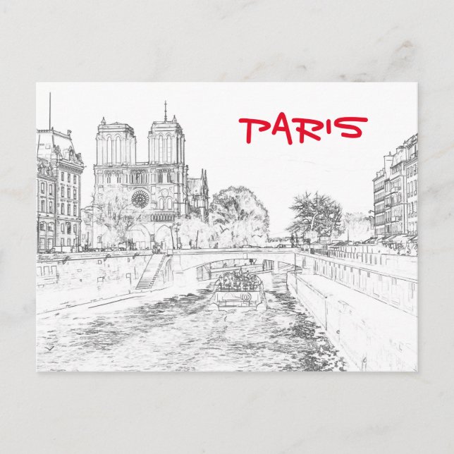 Cartão Postal Ilustração de Notre Dame de Paris (Frente)