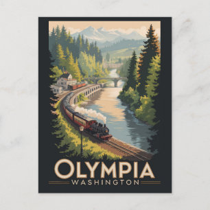 Cartão Postal Ilustração de Olympia Washington Viagem Arte Vinta