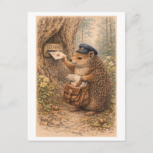 Cartão Postal Ilustração de ouriço-cacheiro ao estilo retrô como (Frente)