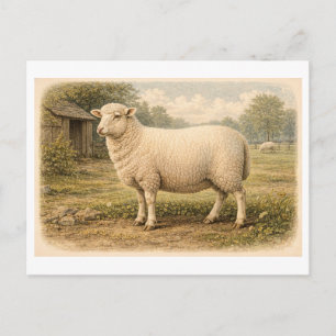 Cartão Postal Ilustração de ovelha em estilo vintage