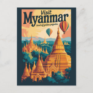 Cartão Postal Ilustração de Pagodes de Mianmar Arte de Viagem Vi