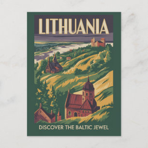 Cartão Postal Ilustração de Paisagem da Lituânia Arte de Viagem