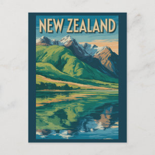 Cartão Postal Ilustração de Paisagem da Nova Zelândia Viagem Art
