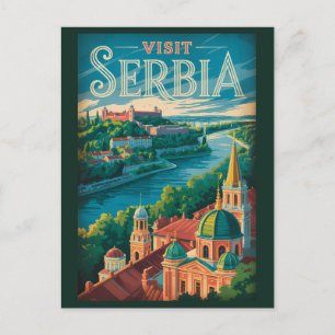 Cartão Postal Ilustração de Paisagem da Sérvia Arte de Viagem Vi