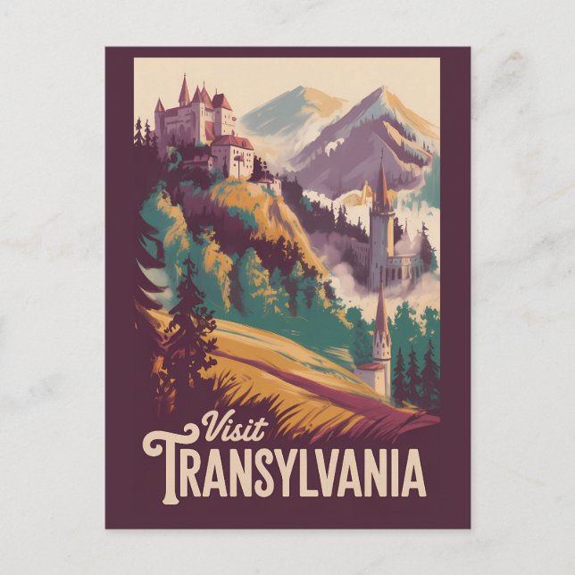 Cartão Postal Ilustração de Paisagem da Transilvânia Arte de Via (Frente)