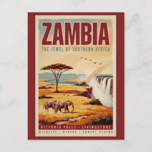 Cartão Postal Ilustração de paisagem da Zâmbia Arte de viagem vi