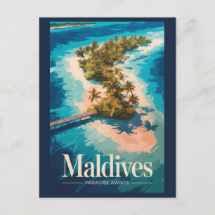 Cartão Postal Ilustração de Paisagem das Maldivas Arte de Viagem