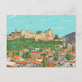Cartão Postal Ilustração de Paisagem de Espanha de Granada Cityv
