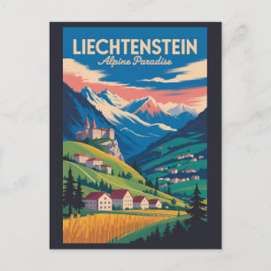 Cartão Postal Ilustração de Paisagem de Liechtenstein Viagem Art