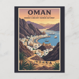 Cartão Postal Ilustração de Paisagem de Omã Arte de Viagem Vinta