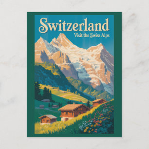 Cartão Postal Ilustração de Paisagem de Viagem de Arte da Suíça