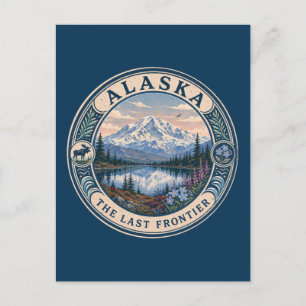 Cartão Postal Ilustração de Paisagem do Alasca Arte de Viagem Ba