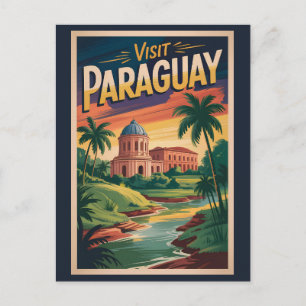 Cartão Postal Ilustração de Paisagem do Paraguai Arte de Viagem 