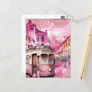 Cartão Postal Ilustração de paisagem urbana rochosa rosa