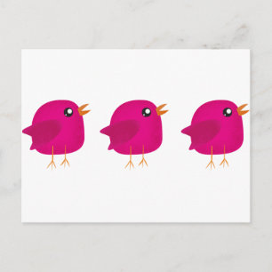 Cartão Postal Ilustração de Passarinho Rosa Fofa