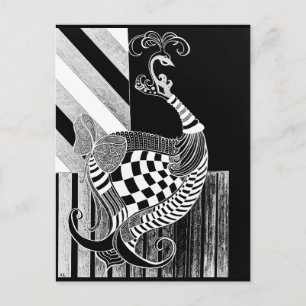 Cartão Postal Ilustração de pavão de Xadrez e Arco NIGHT