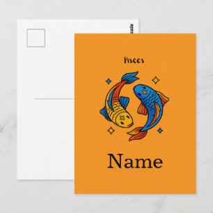 Cartão Postal Ilustração de Peixe de Desenho Animado do Signo de