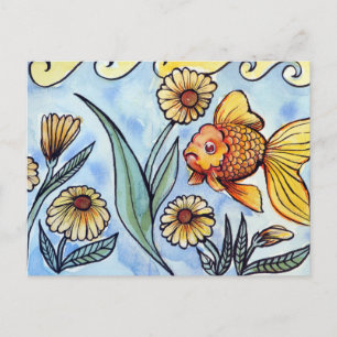 Cartão Postal Ilustração de Peixe Dourado Oranda Fancy