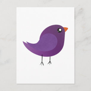 Cartão Postal Ilustração de Pequeno Pássaro Roxo Fofo
