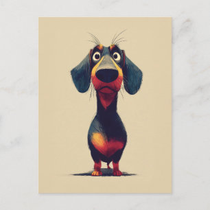 Cartão Postal Ilustração de Personagem de Dachshund Caprichosa