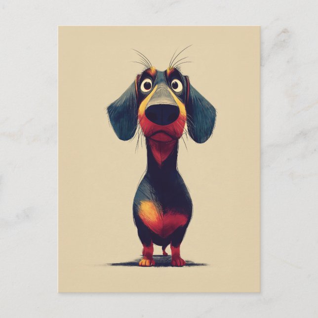 Cartão Postal Ilustração de Personagem de Dachshund Caprichosa (Frente)