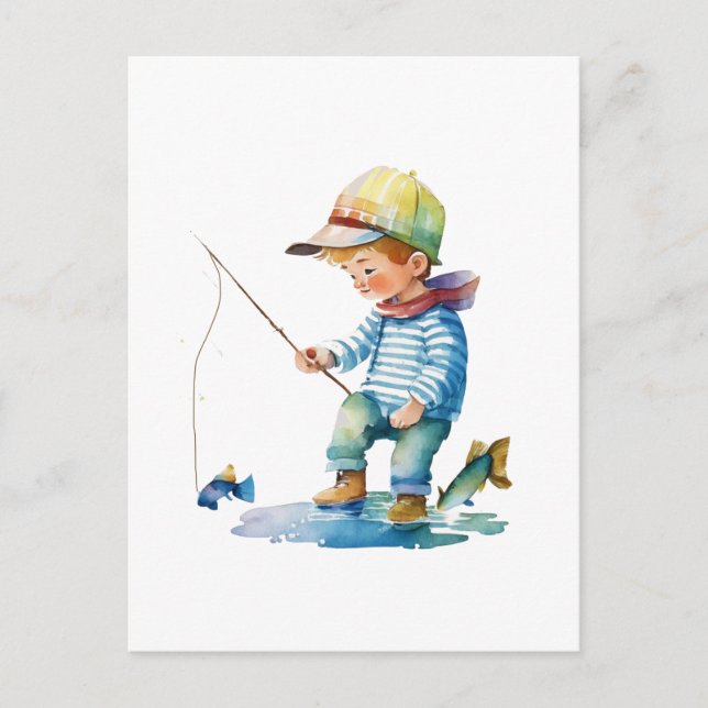 Cartão Postal Ilustração de Pesca de Menino (Frente)