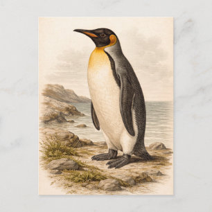 Cartão Postal Ilustração de Pinguim em Estilo Vintage