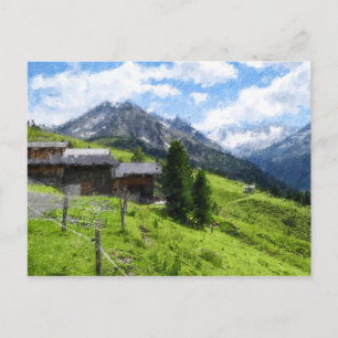Cartão Postal Ilustração de pintura a óleo dos Alpes austríacos.