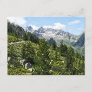 Cartão Postal Ilustração de pintura a óleo dos Alpes austríacos.