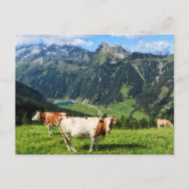 Cartão Postal Ilustração de pintura a óleo dos Alpes austríacos.