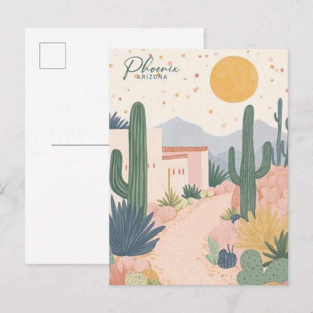 Cartão Postal Ilustração de pintura Gouache de Phoenix Arizona V (Frente/Verso)
